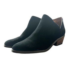 Lucky Brand Fenley Ankle Boots Women's 8M Booties Black Suede Low Heel Side Zip